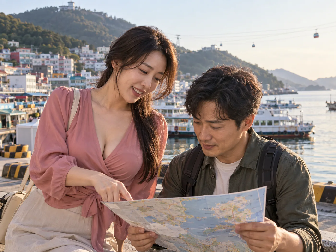통영 창밖으로 그 지역이 보이는 실내